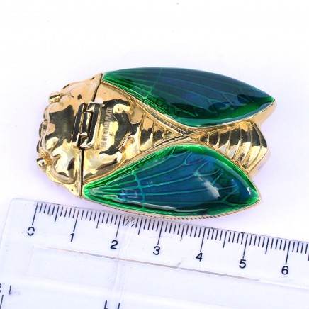 Photo of Brass & Enamel Bug Beetle Vesta Match Safe Snuff Container