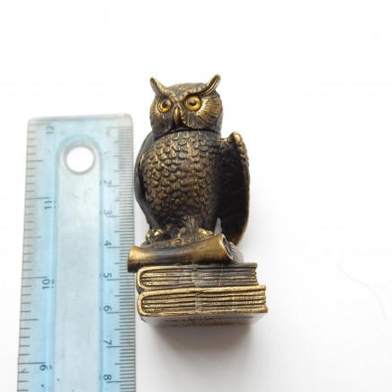 Photo of Brass Figural Vesta Owl of Wisdom on Books Match Safe Figurine