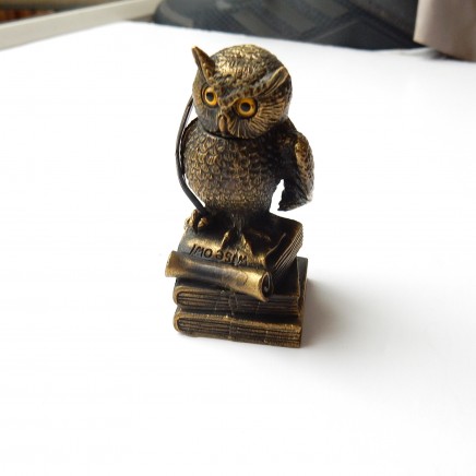 Photo of Brass Figural Vesta Owl of Wisdom on Books Match Safe Figurine