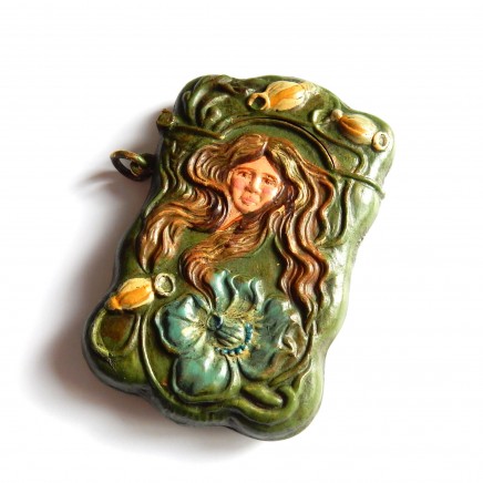 Photo of Brass Hand Painted Art Nouveau Lady Vesta Match Safe Snuff Box