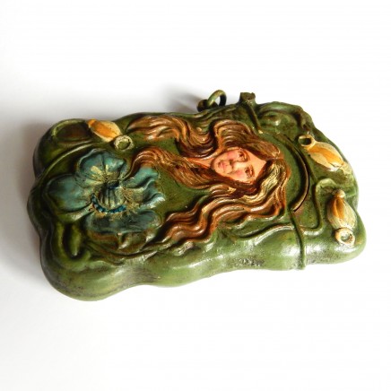 Photo of Brass Hand Painted Art Nouveau Lady Vesta Match Safe Snuff Box