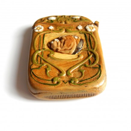 Photo of Brass Hand Painted English Bulldog Dog Vesta Match Safe Snuff Box