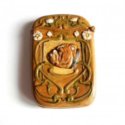 Photo of Brass Hand Painted English Bulldog Dog Vesta Match Safe Snuff Box