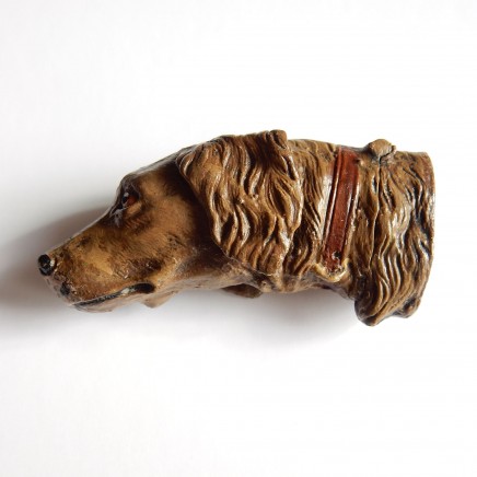 Photo of Brass Hand Painted English Hunting Dog Vesta Match Safe Snuff Box