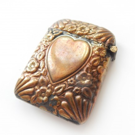 Photo of Brass Heart Flower Foliate Vesta Match Safe Snuff Box