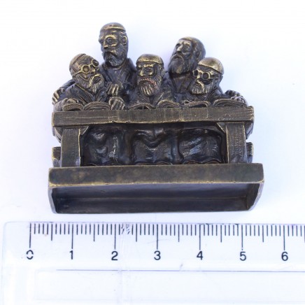 Photo of Brass Judaica Men Reading Scripture Figurine Ornament
