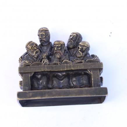 Photo of Brass Judaica Men Reading Scripture Figurine Ornament