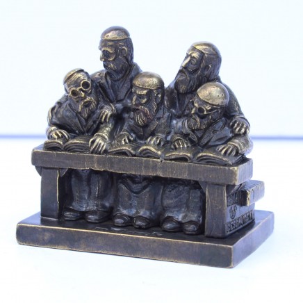 Photo of Brass Judaica Men Reading Scripture Figurine Ornament