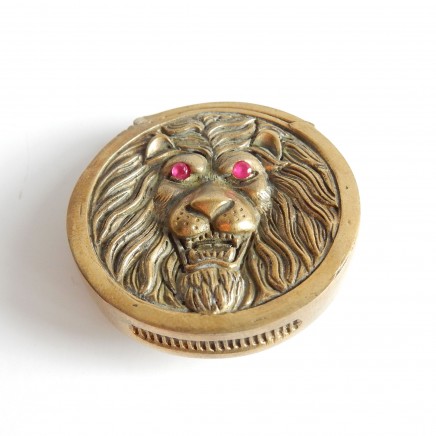 Photo of Brass Lion Vesta Match Safe Snuff Box Fire Red Eyes