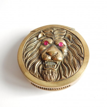 Photo of Brass Lion Vesta Match Safe Snuff Box Fire Red Eyes