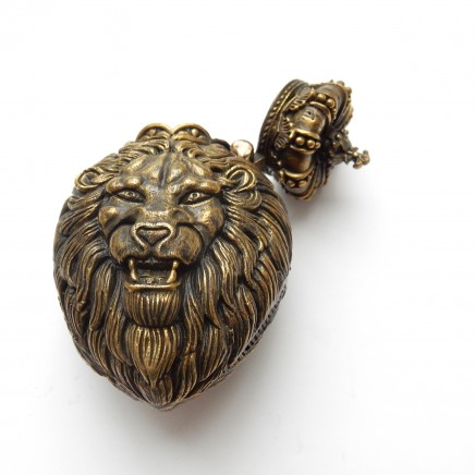 Photo of Brass Lion wearing Crown Vesta Match Safe Snuff Box