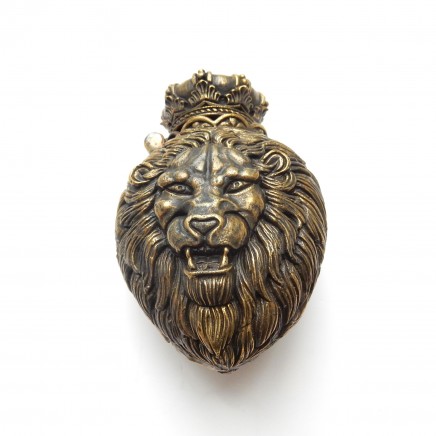 Photo of Brass Lion wearing Crown Vesta Match Safe Snuff Box