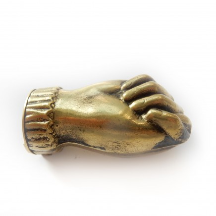 Photo of Brass Novelty Hand Fist Vesta Match Safe Snuff Box