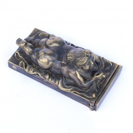 Photo of Brass Sculptural Smoking Nude Lady Vesta Match Safe