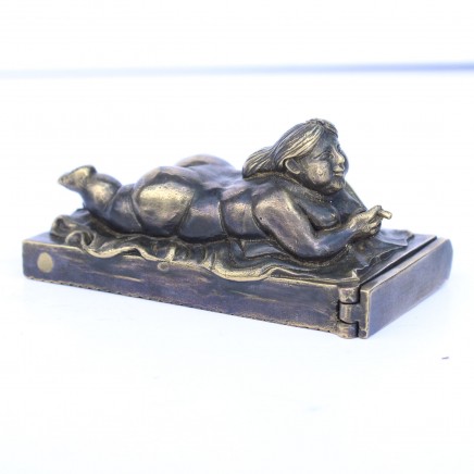Photo of Brass Sculptural Smoking Nude Lady Vesta Match Safe