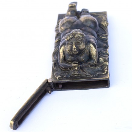 Photo of Brass Sculptural Smoking Nude Lady Vesta Match Safe