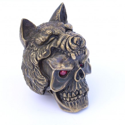 Photo of Brass Skull with Wolf Snuff Container Vesta Match Safe