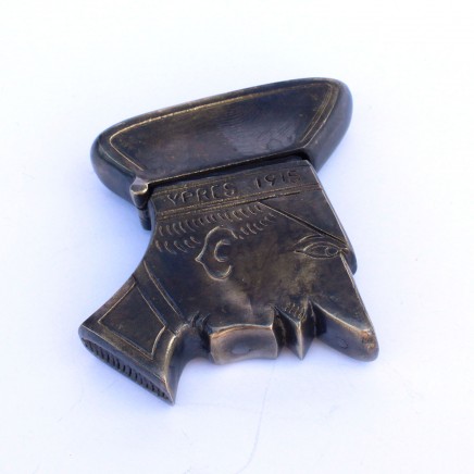 Photo of Brass WW1 Soldier YPRES 1915 Trench Art Man Vesta Case Match Safe