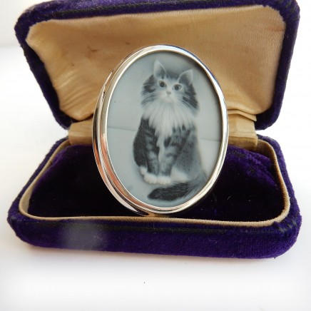 Photo of Carved Persian Cat Cameo Brooch Solid Silver