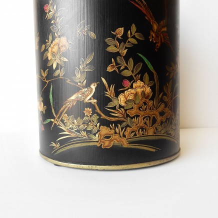 Photo of Chinese Toleware Tea Caddy Canister Tin Hand Painted Black Gold Metal