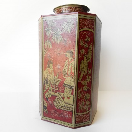 Photo of Chinese Toleware Tea Caddy Canister Tin Hand Painted Metal