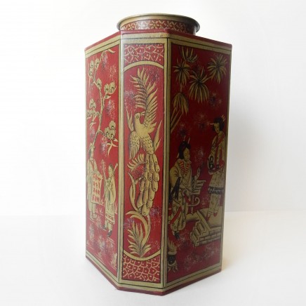 Photo of Chinese Toleware Tea Caddy Canister Tin Hand Painted Metal