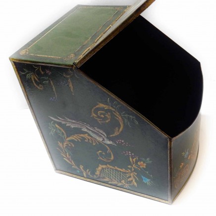 Photo of Chinese Toleware Tea Caddy Lidded Tin Box Hand Painted