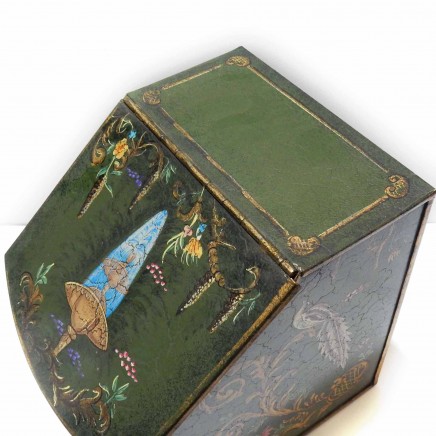 Photo of Chinese Toleware Tea Caddy Lidded Tin Box Hand Painted