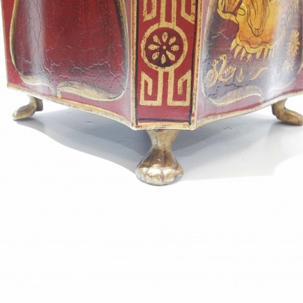 Photo of Chinese Toleware Tin Box Hand Painted with Lion Head Handles