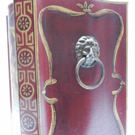 Photo of Chinese Toleware Tin Box Hand Painted with Lion Head Handles