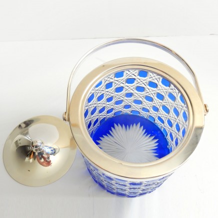 Photo of Cobalt Blue Cut Glass Silverplated Biscuit Sweetie Jar Box