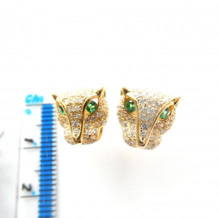 Photo of Cubic Zirconia Panther Cat Earrings Sterling Silver Fine Jewelry Emerald Glass