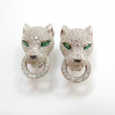 Photo of Cubic Zirconia Panther Panthere Earrings Sterling Silver Fine Jewelry