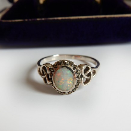 Photo of Delicate Opal Celtic Ring Solid Silver