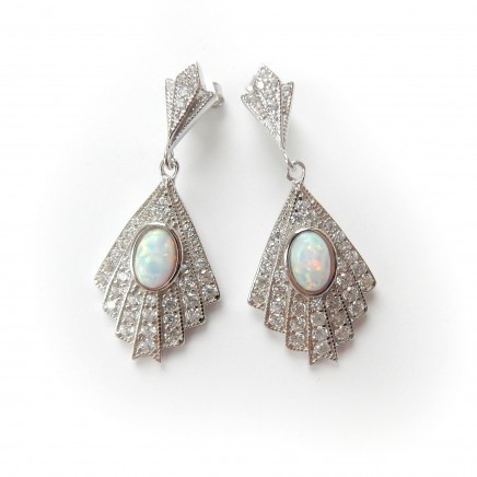 Photo of Delicate Opal Cubic Zirconia Earrings Sterling Silver Fine Jewelry
