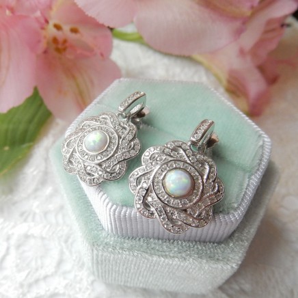 Photo of Delicate Opal Cubic Zirconia Earrings Sterling Silver Jewelry