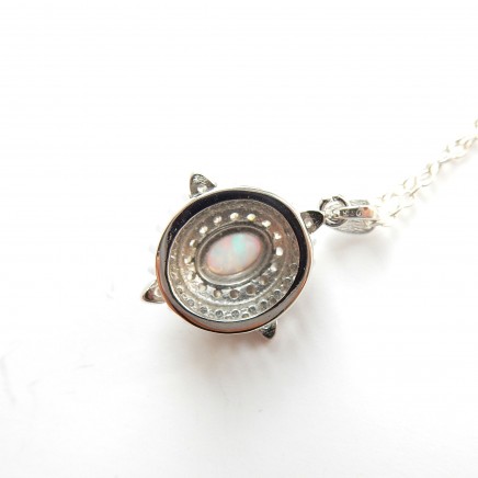 Photo of Delicate Opal Flower Halo Necklace Sterling Silver Pendant October Birthstone