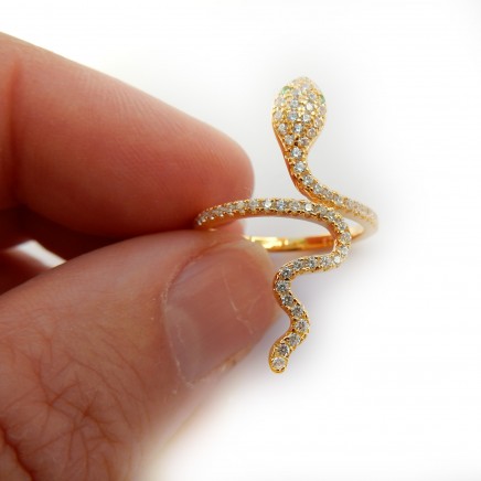 Photo of Delicate Vermeil Sterling Silver Snake Ring Chalcedony