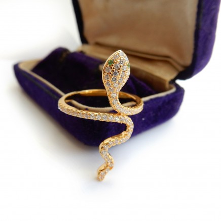 Photo of Delicate Vermeil Sterling Silver Snake Ring Chalcedony