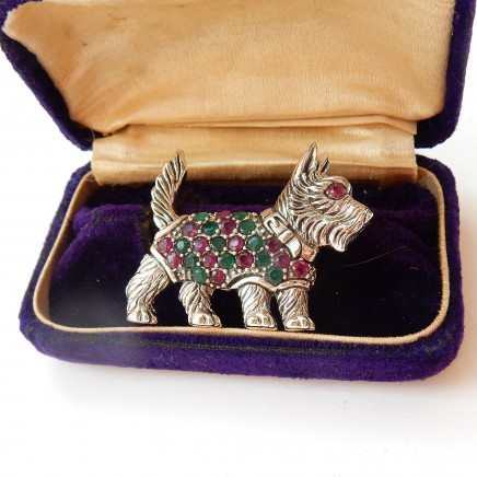 Photo of Emerald & Ruby Scottie Dog Brooch Solid Silver