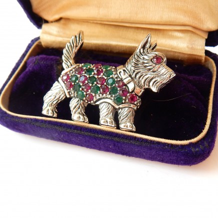 Photo of Emerald & Ruby Scottie Dog Brooch Solid Silver