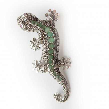 Photo of Emerald Ruby Lizard Iguana Brooch Sterling Silver Genuine Stones