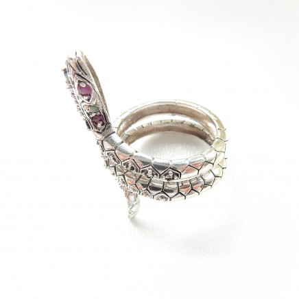 Photo of Emerald Ruby Sapphire Marcasite Snake Ring Sterling Silver US Size 7.5