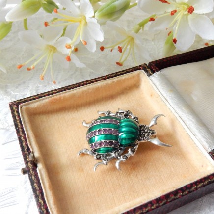 Photo of Enamel Ruby Scarab Beetle Bug Brooch Pendant Sterling Silver Insect Jewelery