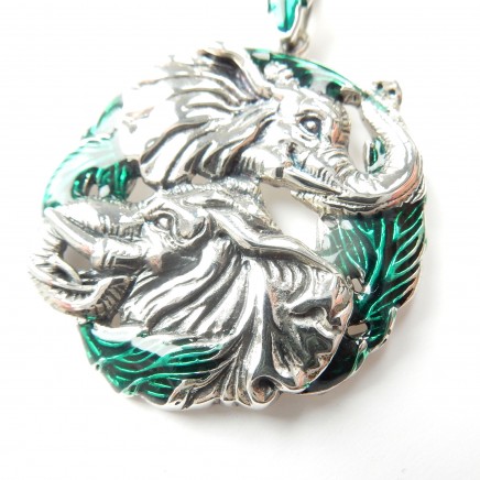 Photo of Enamel Sterling Silver Elephant Pendant Necklace