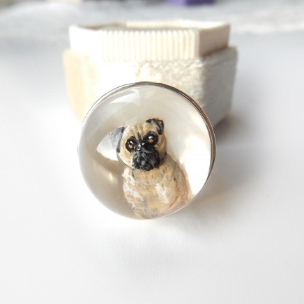 Photo of Essex Crystal Reverse Intaglio Pearl Pug Dog Ring Sterling Silver Statement Ring