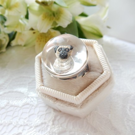 Photo of Essex Crystal Reverse Intaglio Pearl Pug Dog Ring Sterling Silver Statement Ring