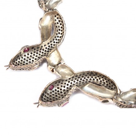 Photo of Exceptional Chunky Sterling Silver Marcasite Snake Collar & Earrings