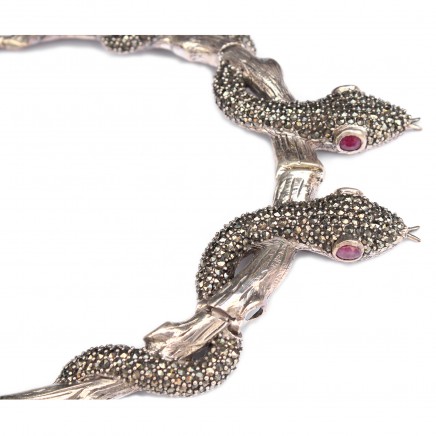 Photo of Exceptional Chunky Sterling Silver Marcasite Snake Collar & Earrings