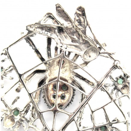Photo of Exceptional Sterling Silver Emerald Marcasite Collar Necklace with Spider Earrings